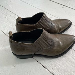 Frye green leather western booties